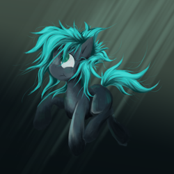Size: 2000x2000 | Tagged: safe, artist:pacofreeman, oc, oc only, earth pony, pony, blue mane, crepuscular rays, flowing mane, flowing tail, green eyes, high res, ocean, solo, swimming, underwater, water