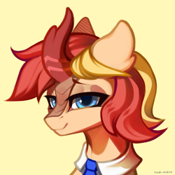 Size: 3000x3000 | Tagged: safe, artist:rrd-artist, oc, oc only, kirin, bedroom eyes, high res, kirin oc, necktie, simple background, solo, wingding eyes, yellow background