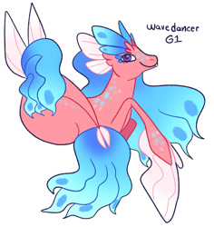 Size: 1024x1085 | Tagged: safe, artist:goatpaste, wavedancer, seapony (g4), g1, blue mane, female, fins, fish tail, flowing mane, flowing tail, purple eyes, simple background, smiling, solo, tail, white background