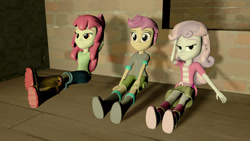 Size: 1280x720 | Tagged: safe, artist:gaelrdzgaming53, apple bloom, scootaloo, sweetie belle, equestria girls, g4, 3d, boots, clothes, crossed legs, cutie mark crusaders, day, night, shoes, source filmmaker
