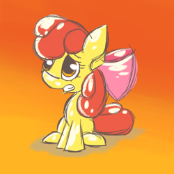 Size: 1000x1000 | Tagged: safe, artist:soundofthewaves, apple bloom, earth pony, pony, g4, female, filly, solo, worried