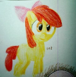 Size: 665x682 | Tagged: safe, artist:danadyu, apple bloom, earth pony, pony, g4, female, filly, solo, traditional art