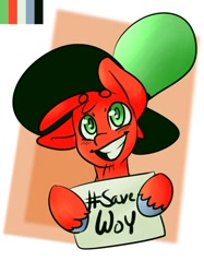 Size: 564x755 | Tagged: artist needed, safe, pony, color palette, crossover, hashtag, hat, ponified, savewoy, smiling, solo, wander (wander over yonder), wander over yonder