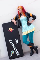 Size: 1080x1619 | Tagged: safe, artist:maddymoiselle, sunset shimmer, human, g4, babscon, babscon 2017, clothes, cosplay, costume, crossed legs, hand on hip, irl, irl human, photo