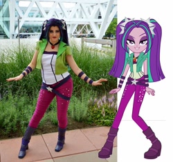 Size: 1238x1166 | Tagged: safe, artist:sarahndipity cosplay, aria blaze, human, equestria girls, g4, my little pony equestria girls: rainbow rocks, boots, clothes, comparison, cosplay, costume, facebook, high heel boots, irl, irl human, photo, shoes