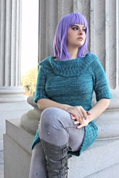 Size: 1365x2048 | Tagged: safe, artist:shelbeanie, maud pie, human, g4, clothes, cosplay, costume, facebook, irl, irl human, photo, sitting