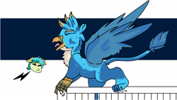 Size: 1920x1080 | Tagged: safe, artist:str8aura-draws-horses-and-stuff, gallus, sandbar, griffon, g4, angry, behaving like a bird, crowing, gallus the rooster, gallusposting, spread wings, wings