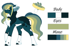 Size: 1399x917 | Tagged: safe, artist:nobleclay, oc, oc only, oc:inky waters, earth pony, pony, blaze (coat marking), coat markings, collar, facial markings, female, heart mark, looking at you, mare, pale belly, reference sheet, simple background, socks (coat markings), solo, transparent background, unshorn fetlocks