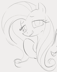 Size: 463x581 | Tagged: safe, alternate version, artist:dotkwa, fluttershy, pegasus, pony, g4, cute, daaaaaaaaaaaw, female, lidded eyes, looking at you, mare, monochrome, shyabetes, sketch, smiling, smirk, solo, textless