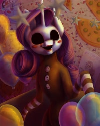 Size: 3000x3750 | Tagged: safe, artist:themessyfangirl, rarity, pony, unicorn, g4, balloon, crossover, five nights at freddy's, high res, solo, the puppet