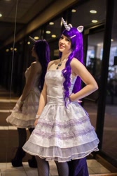 Size: 533x800 | Tagged: safe, artist:littlemissbloo, rarity, human, g4, bare shoulders, clothes, cosplay, costume, facebook, hand on hip, irl, irl human, photo, sleeveless