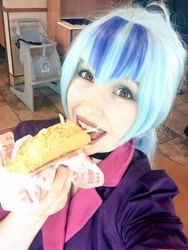 Size: 960x1280 | Tagged: safe, artist:littlemissbloo, sonata dusk, human, equestria girls, g4, clothes, cosplay, costume, food, irl, irl human, open mouth, photo, sonataco, taco, that girl sure loves tacos