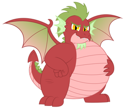 Size: 1280x1116 | Tagged: safe, artist:aleximusprime, oc, oc:grumblebog, oc:grumblebog the dragon, dragon, age of the alicorns, beard, belly, bhm, big belly, dragon oc, dragon wings, facial hair, fat, flurry hearts story, spikes, super dragon warriors, thick, wings, younger