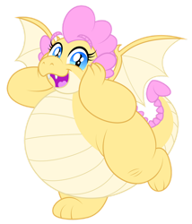 Size: 1024x1197 | Tagged: safe, artist:aleximusprime, oc, oc:buttercream, oc:buttercream the dragon, dragon, flurry heart's story, belly, big belly, cheerful, cute, dragon oc, dragon wings, dragoness, excited, fat, female, flurry hearts story, happy, heart shaped, simple background, solo, super dragon warriors, thick, transparent background, wings