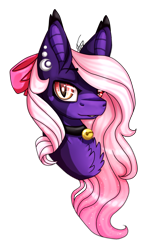 Size: 800x1300 | Tagged: safe, artist:inspiredpixels, oc, oc only, pony, bell, bell collar, bow, bust, collar, female, hair bow, mare, simple background, slit pupils, solo, transparent background