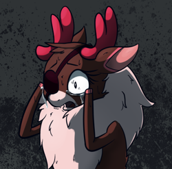 Size: 450x444 | Tagged: safe, artist:hitsuji, velvet (tfh), deer, reindeer, them's fightin' herds, alternate color palette, community related, despair, eyepatch, sad, solo, sweat