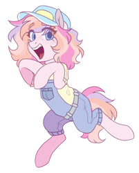 Size: 800x997 | Tagged: safe, artist:lynesssan, oc, oc only, oc:bubblegum, earth pony, pony, cap, clothes, female, hat, mare, overalls, shirt, simple background, solo, transparent background