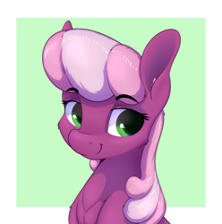 Size: 2547x2568 | Tagged: safe, artist:aquaticvibes, cheerilee, earth pony, pony, g4, bust, eyebrows, eyebrows visible through hair, female, high res, mare, smiling, solo