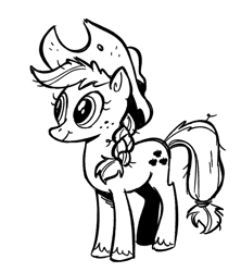 Size: 533x599 | Tagged: safe, artist:mellodillo, applejack, earth pony, pony, g4, black and white, female, grayscale, mare, monochrome, simple background, solo, white background