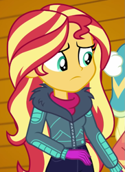 Size: 521x716 | Tagged: safe, screencap, applejack, sunset shimmer, equestria girls, equestria girls specials, g4, my little pony equestria girls: better together, my little pony equestria girls: holidays unwrapped, winter break-in, cropped