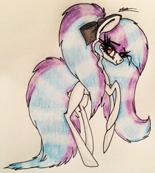 Size: 2301x2565 | Tagged: safe, artist:beamybutt, oc, oc only, earth pony, pony, bow, earth pony oc, eyelashes, female, hair bow, high res, mare, rearing, signature, smiling, solo, traditional art