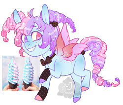 Size: 800x680 | Tagged: safe, artist:lavvythejackalope, oc, oc only, pegasus, pony, bowtie, colored hooves, food, grin, heterochromia, ice cream, pegasus oc, simple background, smiling, transparent background, wings
