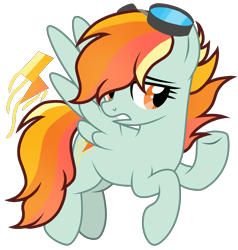 Size: 2197x2306 | Tagged: safe, artist:dayspringsentryyt, oc, oc only, pegasus, pony, female, goggles, high res, magical lesbian spawn, mare, offspring, parent:rainbow dash, parent:spitfire, parents:spitdash, simple background, solo, transparent background