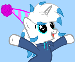 Size: 1032x864 | Tagged: safe, artist:justinallendel3, oc, oc only, oc:justin delepaz, pony, unicorn, hat, male, party hat, simple background, solo, stallion, starry eyes, wingding eyes