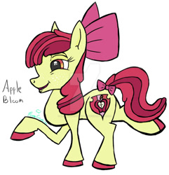 Size: 900x935 | Tagged: safe, artist:deppressedunicorn, apple bloom, earth pony, pony, g4, deviantart watermark, female, filly, obtrusive watermark, redesign, solo, watermark