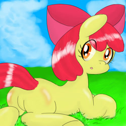 Size: 500x500 | Tagged: safe, artist:dericioussoup, apple bloom, earth pony, pony, g4, butt, female, filly, looking back, plot, solo