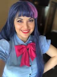 Size: 722x960 | Tagged: safe, artist:shelbeanie, twilight sparkle, human, equestria girls, g4, clothes, cosplay, costume, facebook, irl, irl human, looking at you, photo, smiling, smiling at you