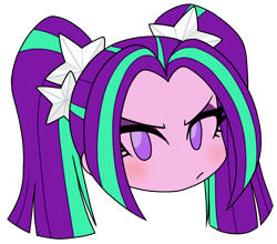 Size: 716x631 | Tagged: safe, artist:batipin, part of a set, aria blaze, equestria girls, g4, female, head only, looking at you, pigtails, scowl, simple background, solo, transparent background, twintails