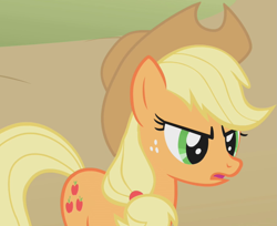 Size: 1325x1080 | Tagged: safe, screencap, applejack, earth pony, pony, fall weather friends, g4, cowboy hat, cropped, female, hat, mare, solo, stetson