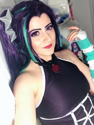 Size: 720x960 | Tagged: safe, artist:sarahndipity cosplay, aria blaze, human, equestria girls, g4, bare shoulders, clothes, cosplay, costume, disguise, disguised siren, facebook, irl, irl human, jewelry, necklace, photo, sleeveless