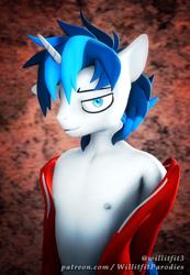 Size: 687x993 | Tagged: safe, artist:willitfit, shining armor, unicorn, anthro, g4, 3d, blue eyes, cute, emo, femboy, girly, male, sexy, shining femboy armor, solo
