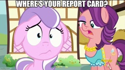 Size: 800x450 | Tagged: safe, edit, edited screencap, screencap, diamond tiara, spoiled rich, earth pony, pony, crusaders of the lost mark, g4, clothes, discovery family logo, eyeshadow, female, filly, imgflip, makeup, mare, meme, text, this will end in tears