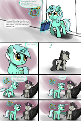 Size: 1000x1500 | Tagged: safe, artist:esuka, lyra heartstrings, octavia melody, pony, ask-canterlot-musicians, g4, ask, cello case, comic, lyre, magic, musical instrument, tumblr