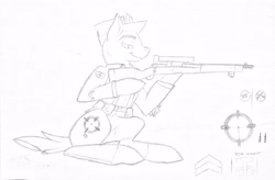 Size: 3985x2616 | Tagged: safe, artist:steelepone, oc, oc:sniper hooves, earth pony, pony, clothes, gun, high res, rifle, sketch, sniper rifle, traditional art, uniform, weapon, world war i