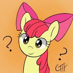Size: 1000x1000 | Tagged: safe, artist:giftry365, apple bloom, earth pony, pony, g4, adorabloom, curious, cute, daaaaaaaaaaaw, female, filly, heart eyes, question mark, smiling, solo, wingding eyes