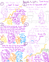 Size: 4779x6013 | Tagged: safe, artist:adorkabletwilightandfriends, apple bloom, pinkie pie, rainbow dash, scootaloo, spike, twilight sparkle, alicorn, dragon, earth pony, pegasus, pony, comic:adorkable twilight and friends, adorkable, adorkable twilight, advice, bathroom, bleachers, bow, cellphone, comic, conversation, cute, dating advice, dork, family, female, food, friendship, glowing, glowing horn, hat, horn, love, magic, male, mare, nose picking, phone, popcorn, race track, sink, sitting, slice of life, smartphone, stomach noise, telekinesis, toilet, twilight sparkle (alicorn)