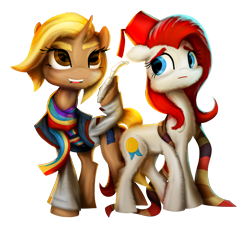 Size: 3210x2927 | Tagged: safe, artist:nicolaykoriagin, doctor whooves, time turner, oc, oc:gallop crush, pegasus, pony, unicorn, 2022 community collab, derpibooru community collaboration, g4, clothes, doctor who, fez, fourth doctor's scarf, hat, high res, scarf, simple background, sonic screwdriver, striped scarf, transparent background