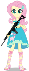 Size: 1024x2513 | Tagged: safe, artist:edy_january, edit, vector edit, fluttershy, equestria girls, g4, assault rifle, female, fn fnc, fnc, gopnik, gun, hardbass, looking at you, rifle, slav, smiling, smiling at you, solo, vector, weapon