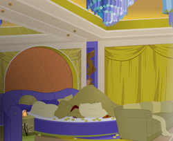 Size: 893x729 | Tagged: safe, artist:queencold, garble, dragon, g4, bed, drapes, manehattan, sleeping, solo