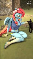 Size: 1080x1920 | Tagged: source needed, safe, artist:kenaga, oc, oc only, oc:vibrashy, cat, pegasus, anthro, plantigrade anthro, 3d, anthro oc, feet, female, flip flops, nexgen, outdoors, pegasus oc, smiling, solo, source filmmaker