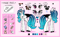 Size: 1600x1000 | Tagged: safe, artist:inspiredpixels, oc, oc only, oc:marie pixel, pegasus, pony, female, glasses, heterochromia, mare, reference sheet, solo, standing, two toned wings, wings