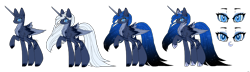 Size: 4560x1314 | Tagged: safe, artist:inspiredpixels, princess luna, alicorn, pony, g4, coat markings, colored hooves, colored wings, crown, eyebrows, eyebrows visible through hair, female, folded wings, high res, hoof shoes, jewelry, mare, pale belly, raised hoof, regalia, simple background, slit pupils, solo, tail feathers, transparent background, wings
