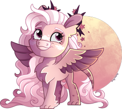 Size: 1563x1387 | Tagged: safe, artist:amberpone, oc, oc only, oc:sakura, pegasus, pony, art trade, chest fluff, digital art, female, full body, long mane, mare, paint tool sai, paws, pink mane, simple background, solo, transparent background, wings