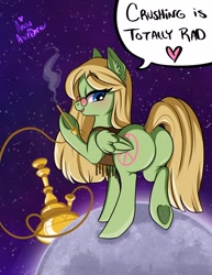 Size: 2550x3300 | Tagged: safe, artist:caiman2, oc, oc only, oc:serenity dawn, pegasus, pony, butt, crushing, featureless crotch, female, frog (hoof), giant pony, giantess, high res, hippie, hookah, macro, mare, mega giant, plot, smoking, underhoof