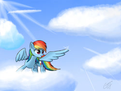 Size: 2000x1500 | Tagged: safe, artist:giftry365, rainbow dash, pegasus, pony, g4, 2013, cloud, female, mare, on a cloud, sky background, solo, standing on a cloud