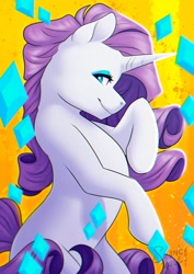 Size: 2480x3507 | Tagged: safe, artist:silentwolf-oficial, part of a set, rarity, pony, unicorn, g4, abstract background, diamond, female, high res, mare, rearing, solo